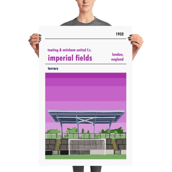 A large football poster of Tooting & Mitcham and Imperial Fields