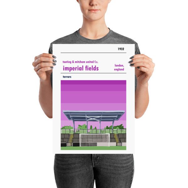 A medium sized football poster of Tooting and Mitcham and Imperial Fields