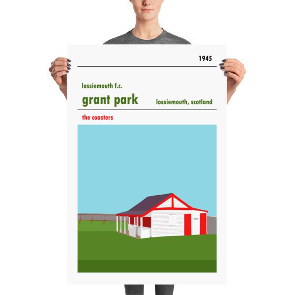 A large football poster of Lossiemouth FC and Grant Park