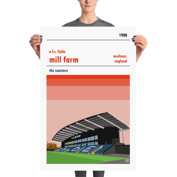 A large football poster of AFC Fylde and Mill Farm. The Coasters