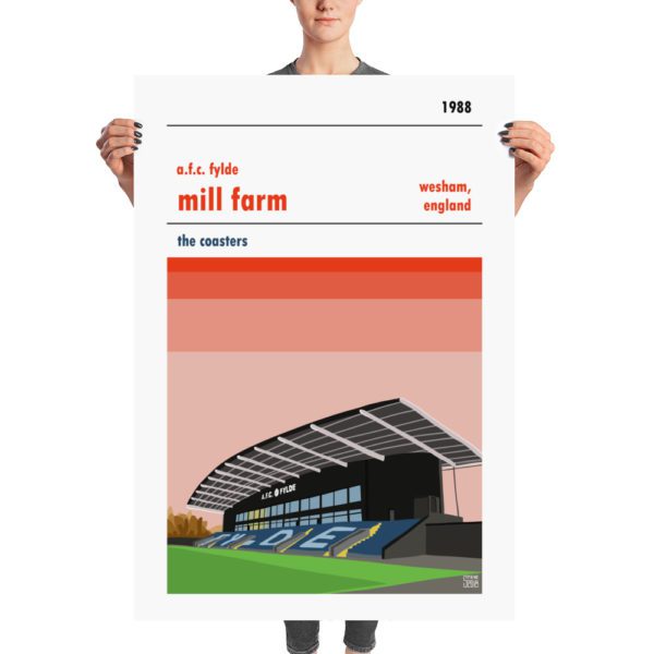 A huge retro football poster of Mill Farm and AFC Fylde