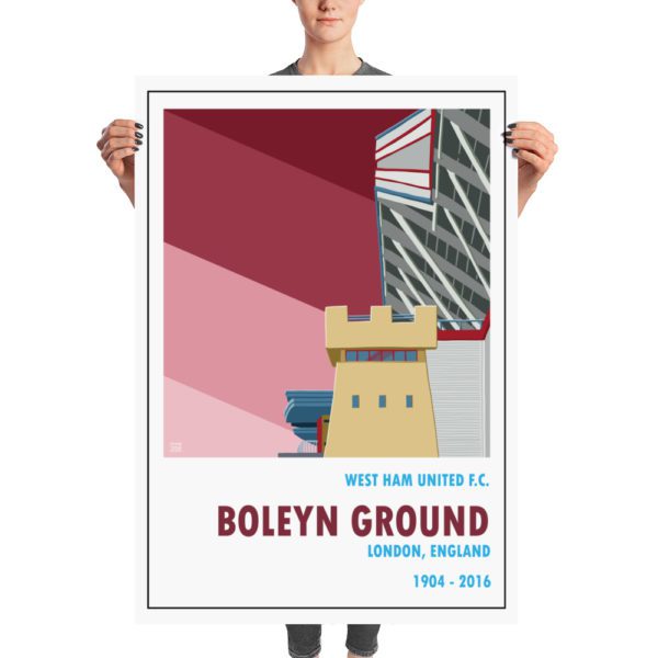 A huge football poster of the Boleyn Ground and West Ham United