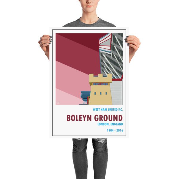 Vintage stadium poster of West Ham and Boleyn Ground, London