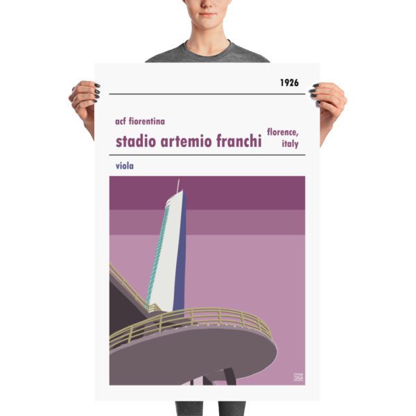 A large retro football poster of Fiorentina and Stadio Artemi Franchi