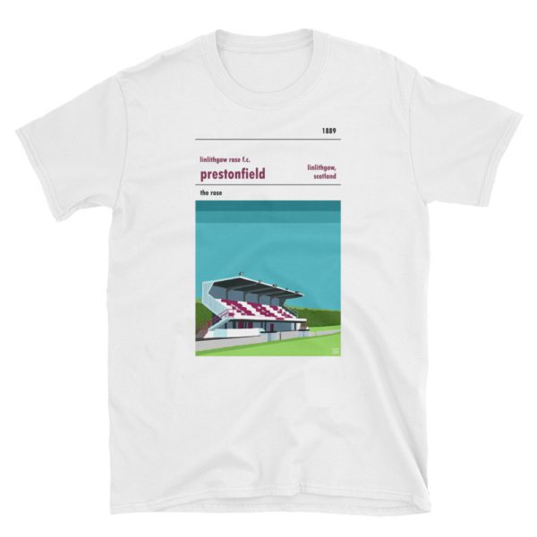 A white t shirt of Linlithgow Rose and Prestonfield