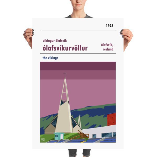 Massive football poster of Víkingur Ólafsvík and Ólafsvíkurvöllur