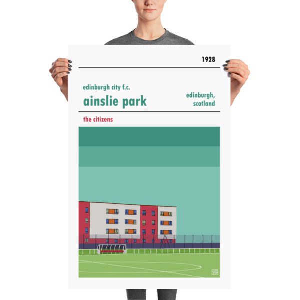 A large retro stadium poster of Edinburgh City f.c. and Ainslie Park