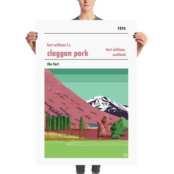 A huge retro stadium poster of Claggan Park and Fort William FC