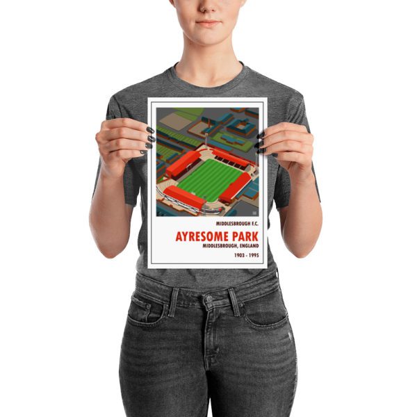 A small retro football poster of Ayresome Park and Middlesbrough FC