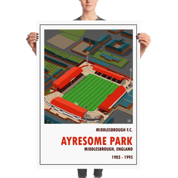 A huge vintage football poster of Middlesbrough and Ayresome Park