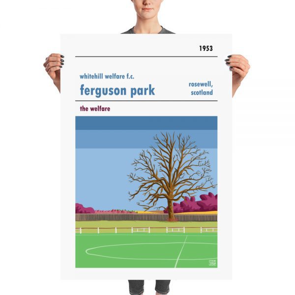 A large retro football poster of Ferguson Park and Whitehill Welfare FC