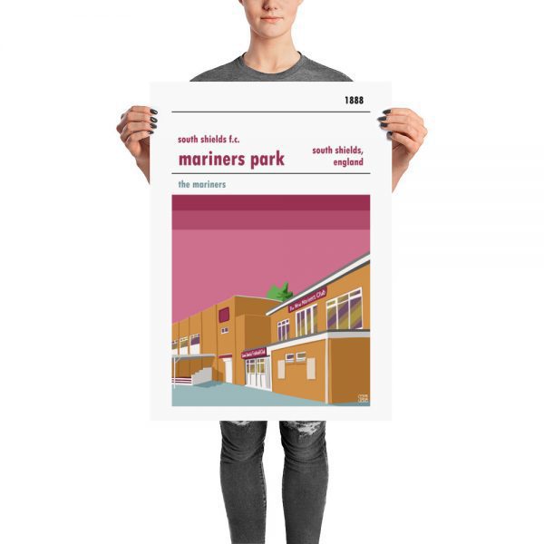 A retro football stadium poster of Mariners park, home to South Shields FC