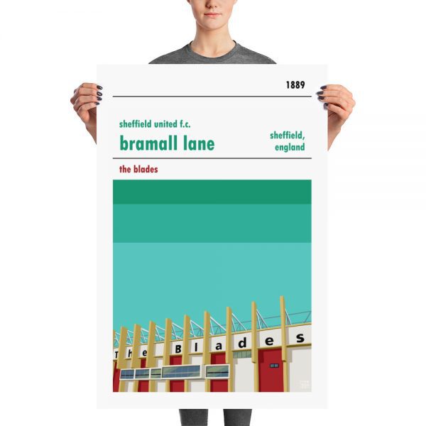 A large football poster of Sheffield United FC and Bramall Lane