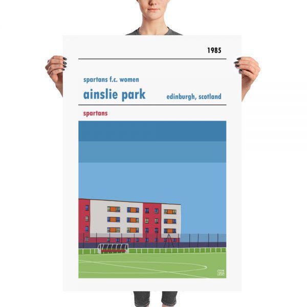 A huge stadium poster of Spartans f.c. women’s and Ainslie Park