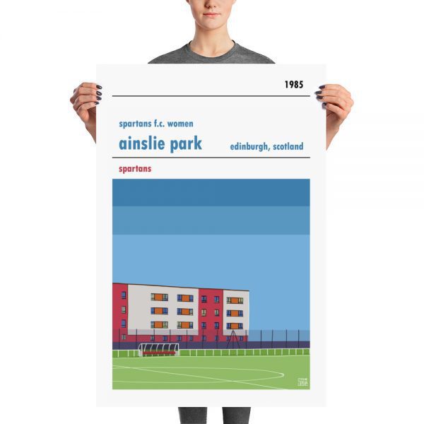 A large football poster of Spartans women’s FC and Ainslie Park