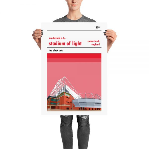 A stadium poster of Sunderland AFC and the Stadium of Light. The black cats