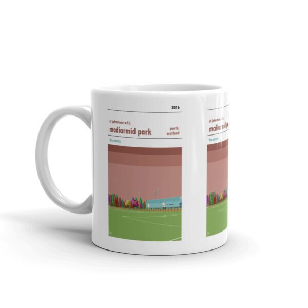 A coffee mug of McDiarmid Park, home to Saint Johnstone WFC