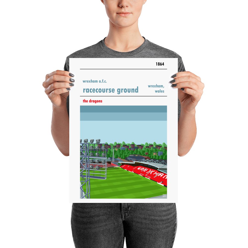 A medium sized football print of Wrexham AFC and the Racecourse Ground