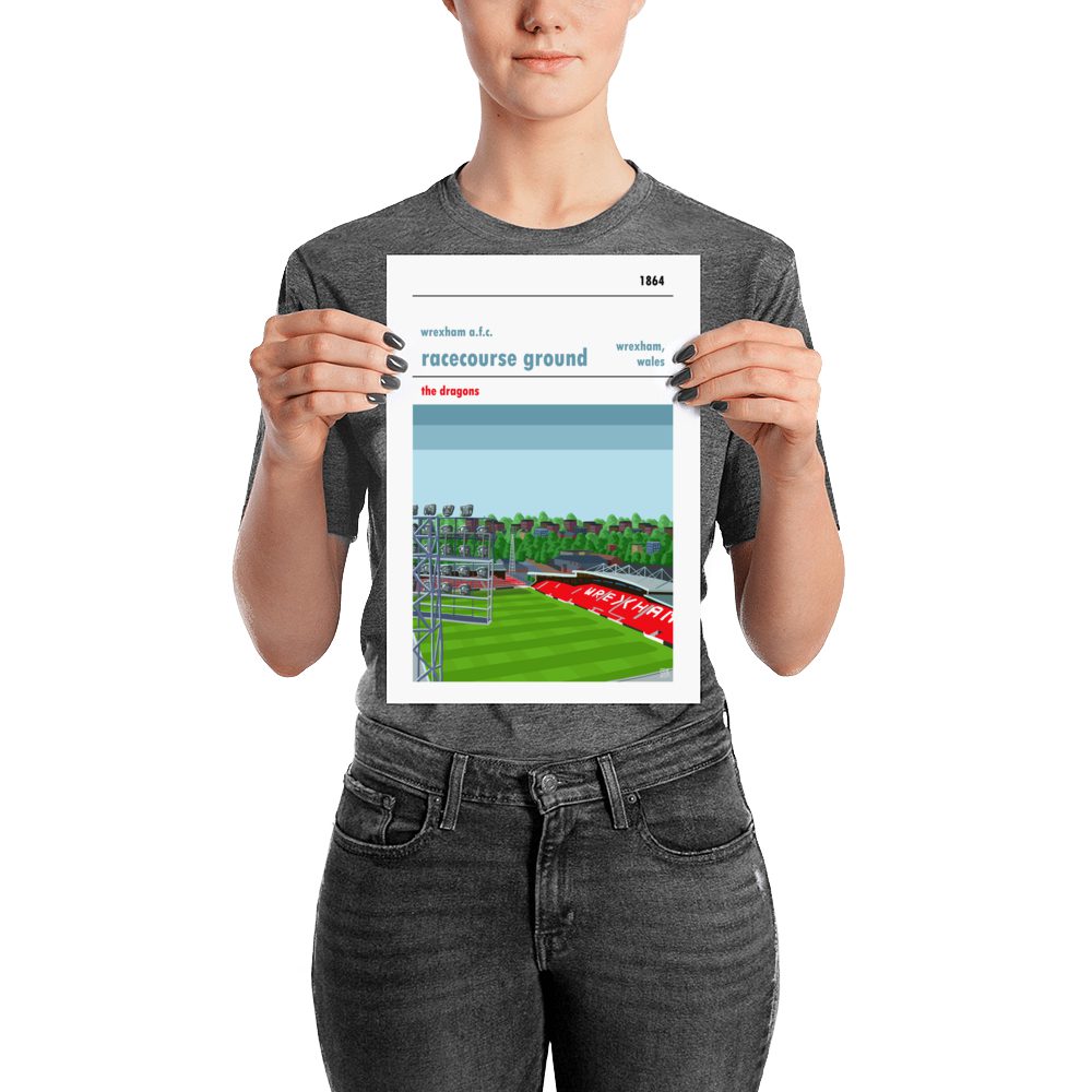 A small football poster of Wrexham AFC and the Racecourse Ground