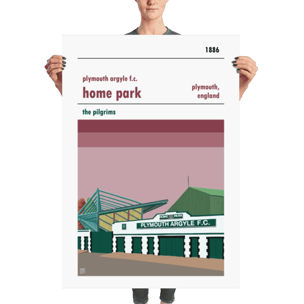 A huge stadium poster of Home Park, home to Plymouth Argyll