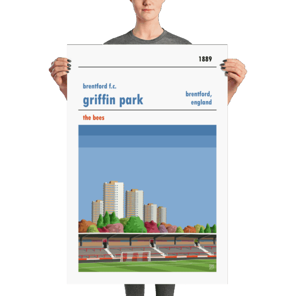 A large stadium print of Brentford FC and Griffin Park