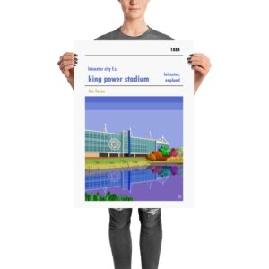 A football poster of Leicester City and the King Power Stadium