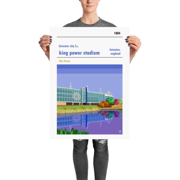 A football poster of Leicester City and the King Power Stadium