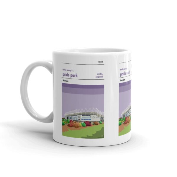 A coffee mug of Pride Park, home to Derby County