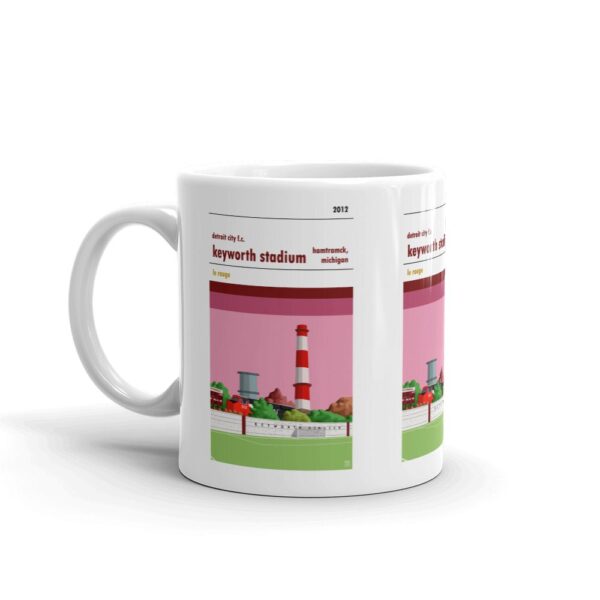 A coffee Mug of Keyworth Stadium, home to Detroit CIty FC. Le Rouge