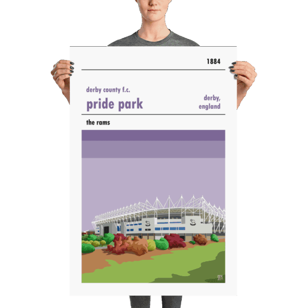 A large stadium poster of Pride Park, home to Derby COunty