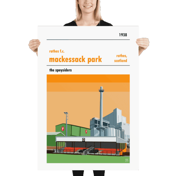 A huge football poster of Rothes FC and Mackessack Park