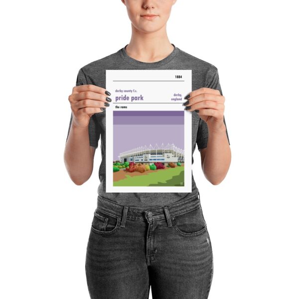 A small football poster of Derby County and their home ground, Pride Park