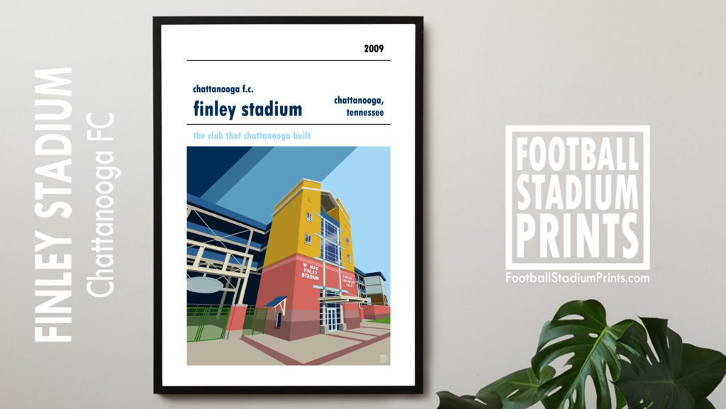 A football poster of Finley Stadium, home to Chattanooga FC