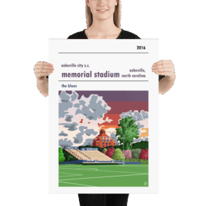 A college soccer poster of Memorial Stadium, home to Asheville City SC