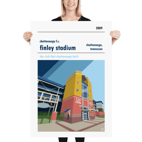 A huge football poster of Finley Stadium, home to Chattanooga FC.