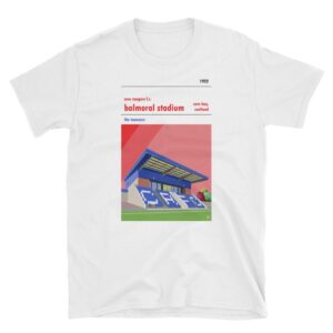 A retro t shirt of Balmoral Stadium, home of Cove Rangers
