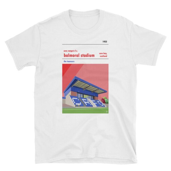 A retro t shirt of Balmoral Stadium, home of Cove Rangers