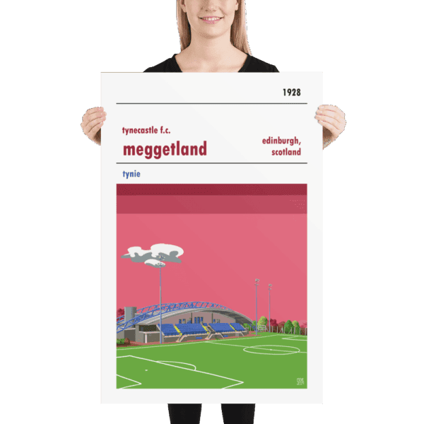 A large stadium poster of Meggetland, home to tynecastle FC