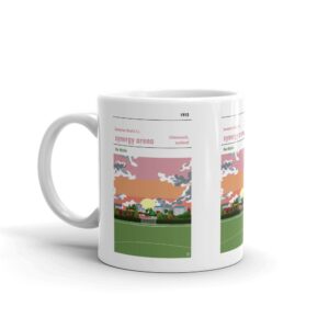A coffee mug of Scottish Juniors side Bonnyton thistle and their home ground of the Synergy Arena