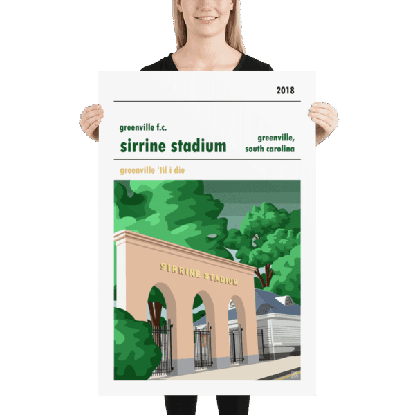 A college football poster of Sirrine Stadium, home to Greenville FC