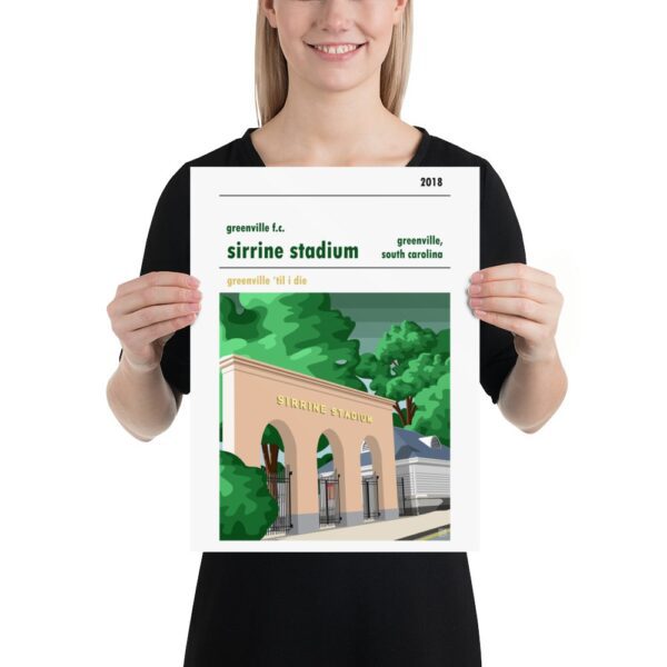 A medium sized soccer stadium poster of Greenville FC and Sirrine Stadium
