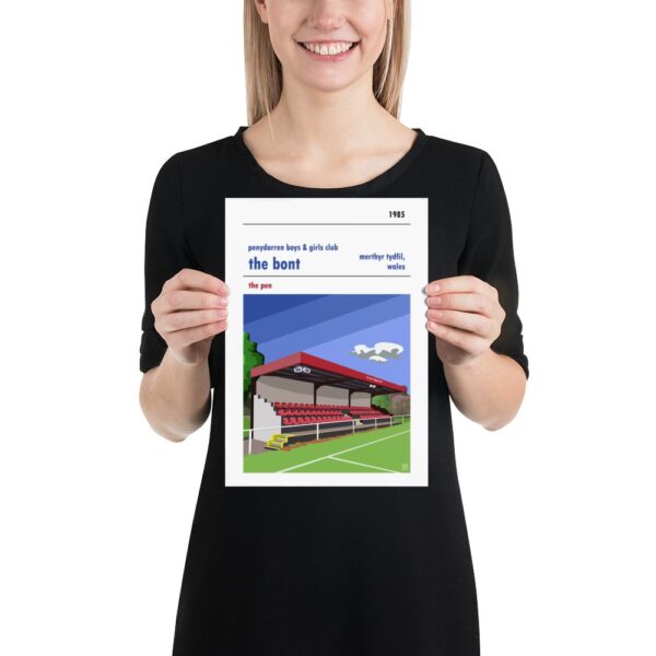 A small retro football print of the ‘bont, home to Penydarren Boys and Girls Club, Wales.