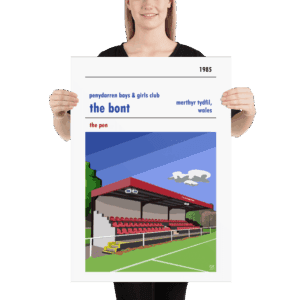 A vintage style football print of penydarren BGC and their home ground of the ‘Bont