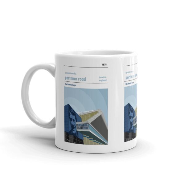 A coffee mug of football stadium Portman Road, home to Ipswich Town FC