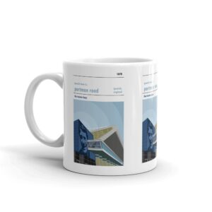 A coffee mug of football stadium Portman Road, home to Ipswich Town FC