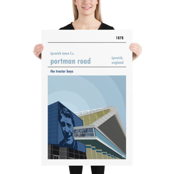 A huge stadium poster of Ipswich Town and their home ground of Portman Road