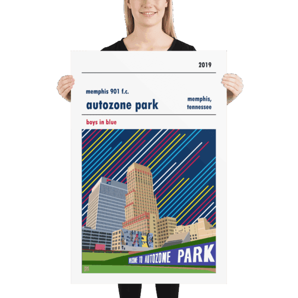 A large baseball ground poster of autozone park, home to Memphis 901 FC