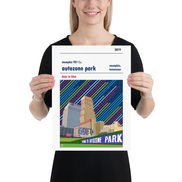 A medium sized soccer poster of Memphis FC and Autozone Park