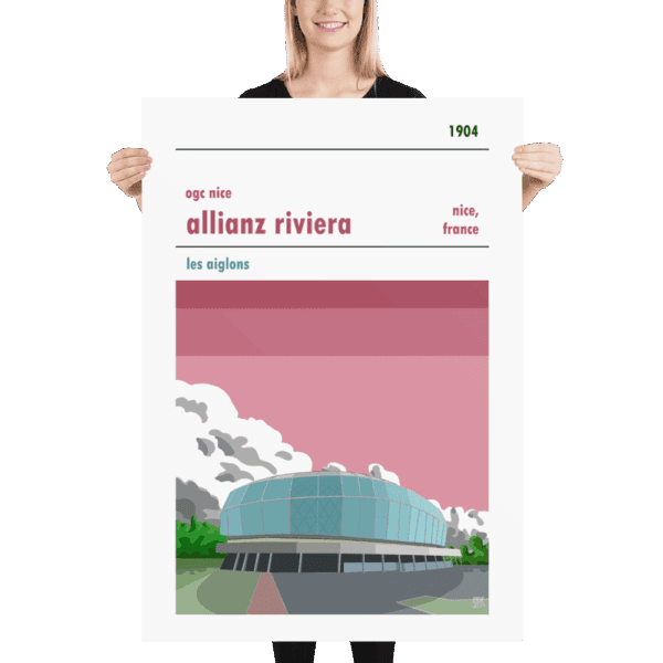 A huge poster of the Allianz Riviera, home to French football team OGC Nice