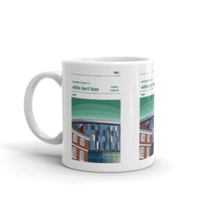 A coffee mug with vintage style football print of White Hart Lane, home to Spurs